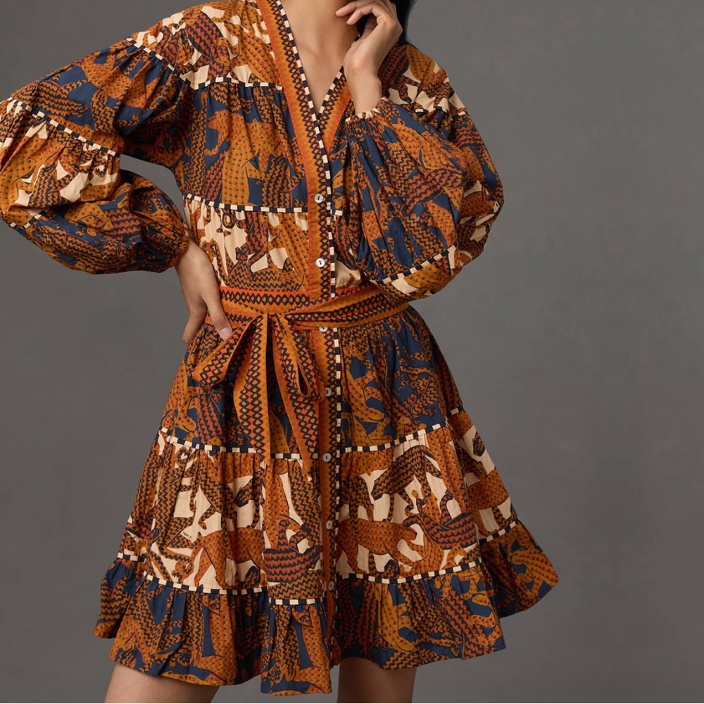 Farm Rio | V-Neck Printed Mini Dress | Size XL (Fits Small) | Fall 2023
